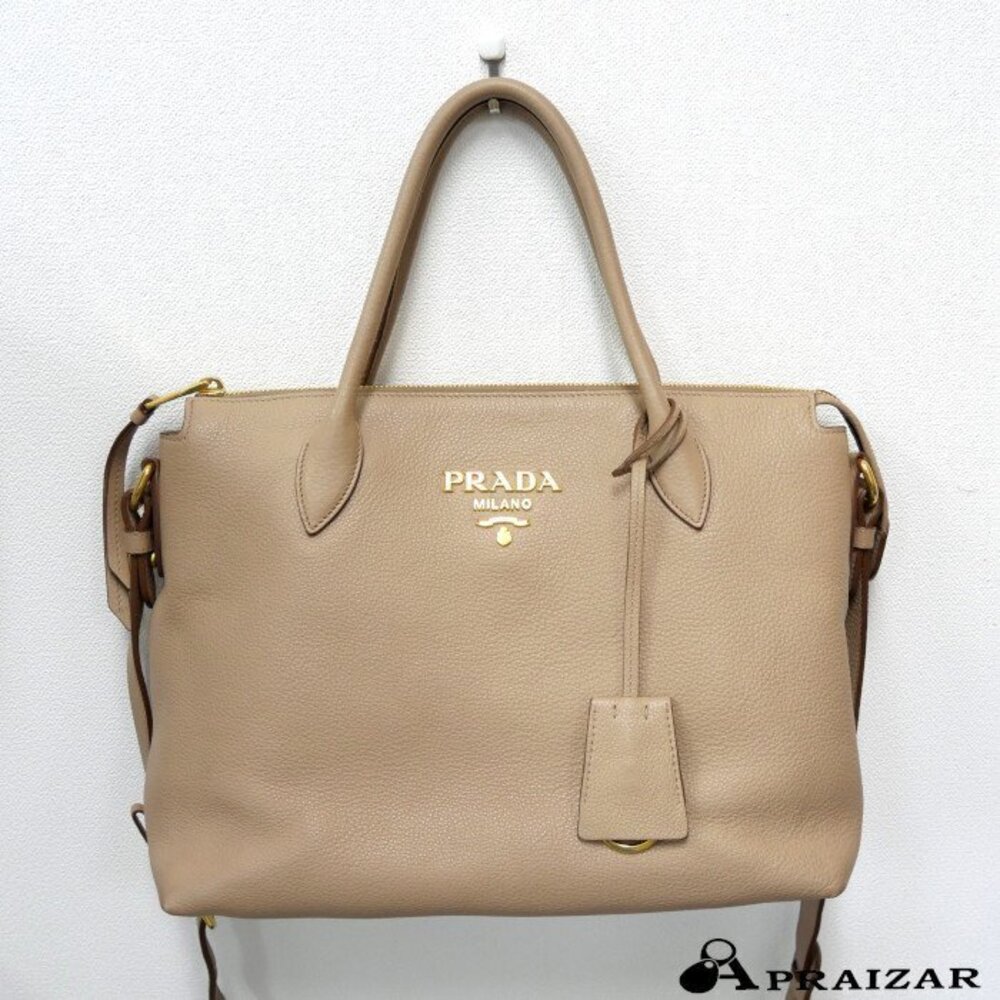 PRADA Vitello Leather Shoulder Handbag Beige Crossbody